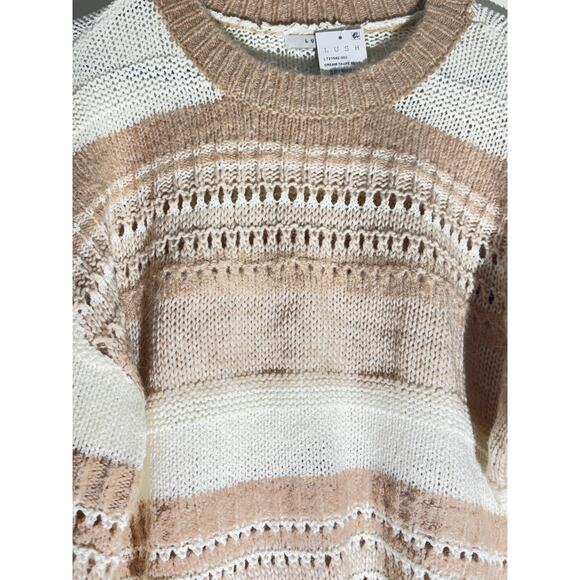 LUSH Cream Taupe Multi Striped Open Knit Sweater Size M NWT - Picture 1 of 4